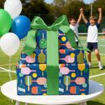 LaRibbons Pickleball Wrapping Paper Mini Roll, Colorful Paddle & Ball Pattern with Solid Blue Background Sports Gift Wrap for Pickleball Lovers, Coach Gift, Birthday, Party, 17" x 33'(46.7 sq. ft)