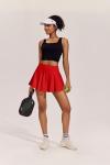 PINSPARK Women's Athletic Skorts Solid Breathable Tennis Skirts with 2 Pockets Pleated Pickleball Skirts, Red XL