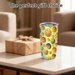 CALMSNUGS Pickleball Tumbler 20oz Vacuum Insulated with Straw, 18/8 Stainless Steel Travel Cup, BPA-Free Sliding Lid, Watercolor Ball Pattern, Car Cup Holder Fit, Gift for Players Women Men