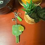 Popfizzy Green Pickleball Keychain Accessories for Women and Girls, Crystal Bag Charms, Purse Charm, Bling Pickleball Gifts