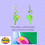Popfizzy Green Pickleball Keychain Accessories for Women and Girls, Crystal Bag Charms, Purse Charm, Bling Pickleball Gifts