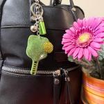 Popfizzy Green Pickleball Keychain Accessories for Women and Girls, Crystal Bag Charms, Purse Charm, Bling Pickleball Gifts