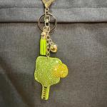 Popfizzy Green Pickleball Keychain Accessories for Women and Girls, Crystal Bag Charms, Purse Charm, Bling Pickleball Gifts