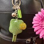 Popfizzy Green Pickleball Keychain Accessories for Women and Girls, Crystal Bag Charms, Purse Charm, Bling Pickleball Gifts