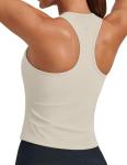 PINSPARK Yoga Tops for Women Built in Bra Quick Dry Workout Tank Top Waist Length Tight Pickleball Shirts, Bone White XS