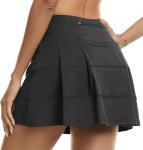 Women's Pleated Tennis Skirts with Pockets Built-in Shorts Summer Athletic Pickleball Golf Skorts Black