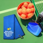 WUUCKOO Whose Serve Whats The Score Embroidered Towel, Funny Towel for Bag with Clip, Player Gift, Birthday Retirement Gift for Grandpa Pickleball Lover