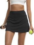 Women's Pleated Tennis Skirts with Pockets Built-in Shorts Summer Athletic Pickleball Golf Skorts Black