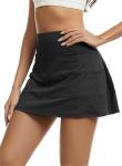 Women's Pleated Tennis Skirts with Pockets Built-in Shorts Summer Athletic Pickleball Golf Skorts Black