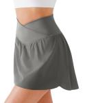 BRXL Tennis Skirts for Women High Waisted Crossover Built-in Shorts with Pockets Workout Athletic Skort Pickleball Grey