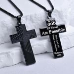 BECKWJE Sport Necklace for Men Pickleball Necklace Stainless Steel Cross Pendant Father's Day Gifts for Men Pickleball Fans Bible Verse 4:13