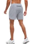 Aolesy Men's Workout Shorts with Liner 5 Inch Quick Dry 2 in 1 Running Shorts for Men Sports Athletic Gym Shorts with Zipper Pockets Light Grey