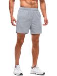 Aolesy Men's Workout Shorts with Liner 5 Inch Quick Dry 2 in 1 Running Shorts for Men Sports Athletic Gym Shorts with Zipper Pockets Light Grey