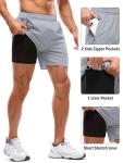Aolesy Men's Workout Shorts with Liner 5 Inch Quick Dry 2 in 1 Running Shorts for Men Sports Athletic Gym Shorts with Zipper Pockets Light Grey