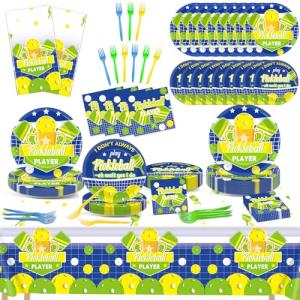24 Guests Pickleball Party Decorations Supplies Pickleballs Party Tableware Set Pickle ball Player Themed Tablecloths Birthday Disposable Plates and Napkin for Baby Shower Brithday Decorations