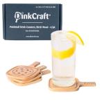 Pickleball Drink Coasters, 4/Pack, Pickleball Gift, Party Decoration, Birch Wood Coaster Set, 3.5 x 3.5”, Paddle Shape with Handle, Varnished Finish