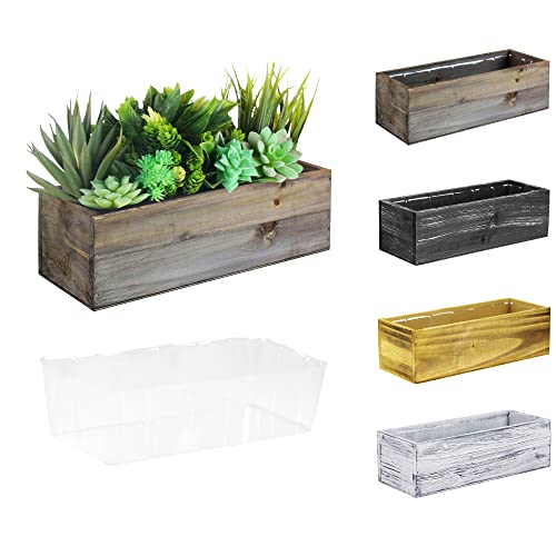 Rustic Wooden Planter Box with Liner - Tropical Plants