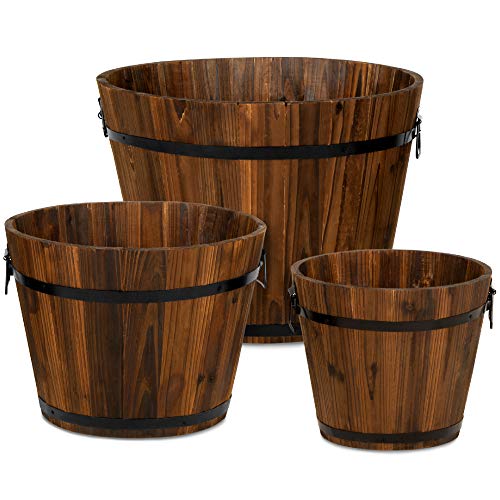 Wooden Barrel Planters - Set of 3