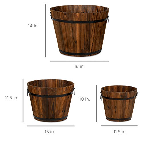 Wooden Barrel Planters - Set of 3