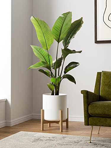 Ceramic 12" Tropical Plant Pot, Mid-Century Style White