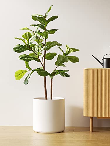 Ceramic 12" Tropical Plant Pot, Mid-Century Style White