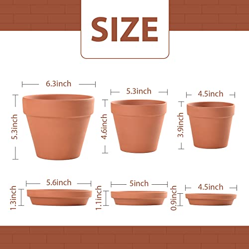 Set of Three Clay Plant Pots with Saucer