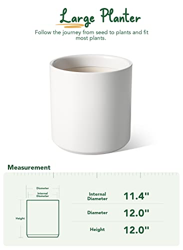 Ceramic 12" Tropical Plant Pot, Mid-Century Style White