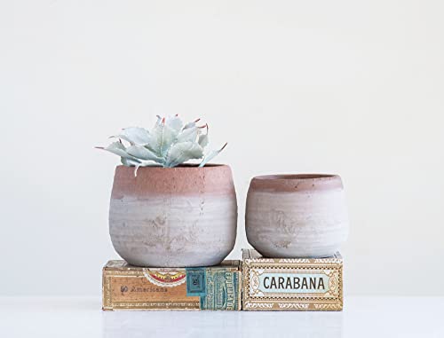 Small Terracotta Planter in Orange & White
