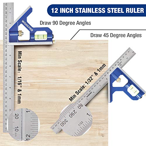 Workpro 7" & 12" Woodworking Angle Squares