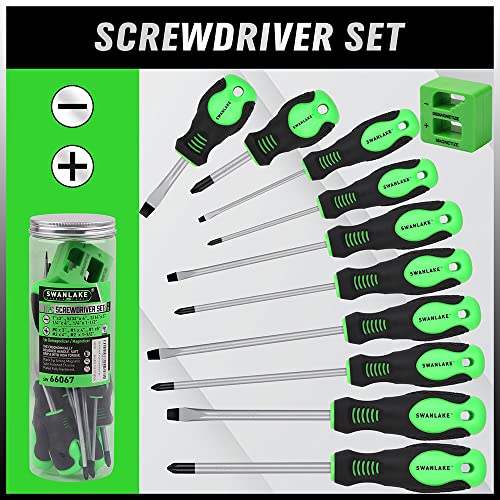 SWANLAKE 11-Piece Magnetic Screwdriver Set - Phillips/Flat Head