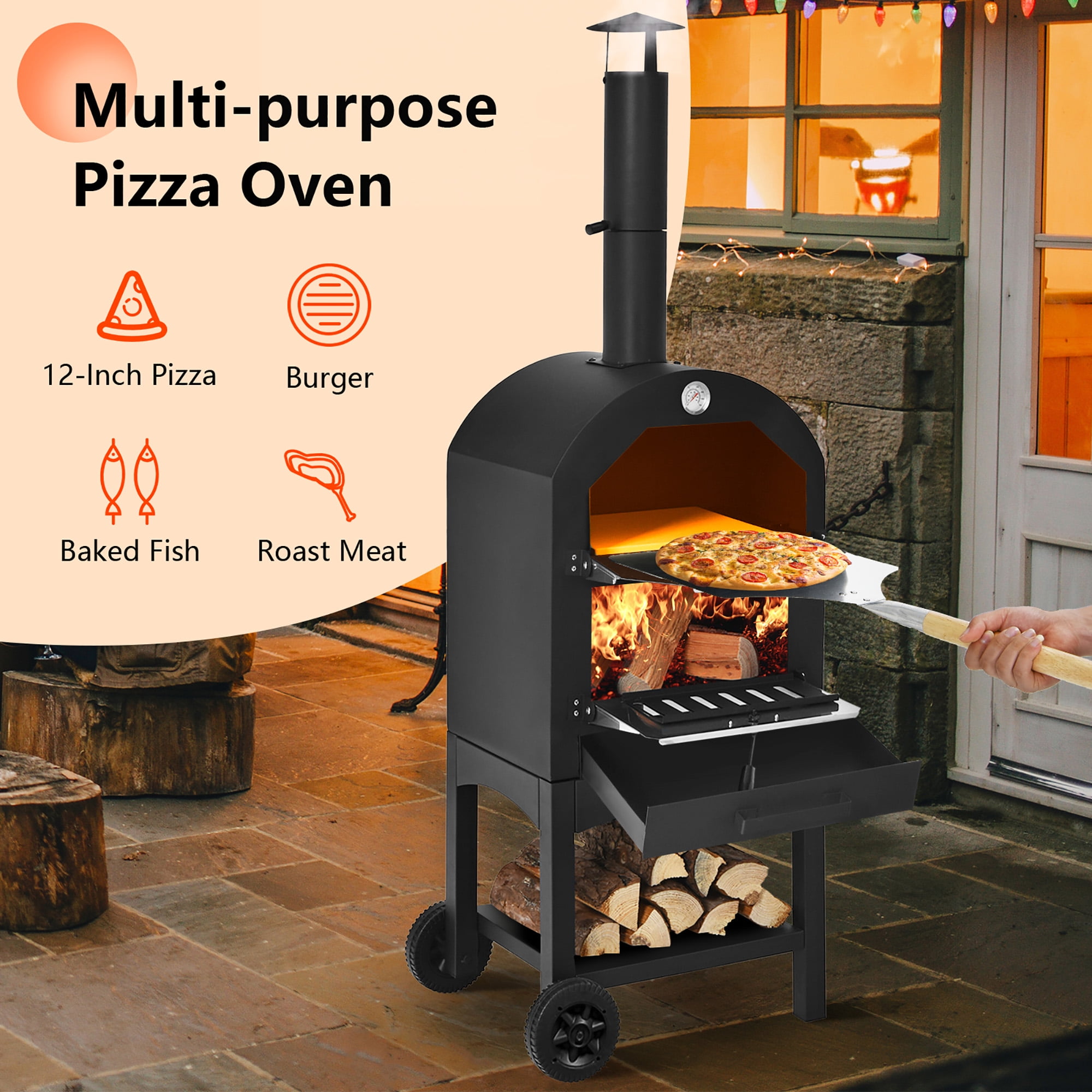 Wood-Fired Outdoor Pizza Oven with Stone & Cover