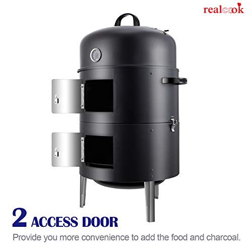 Realcook 17 Inch Steel Charcoal Smoker - Black