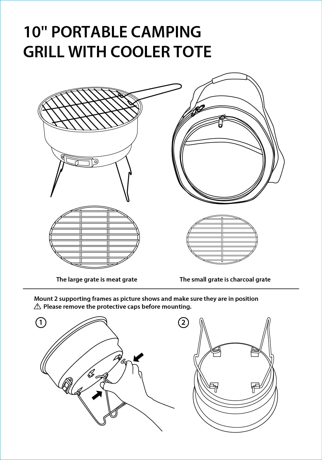 10" Portable Camping Charcoal Grill with Cooler Bag