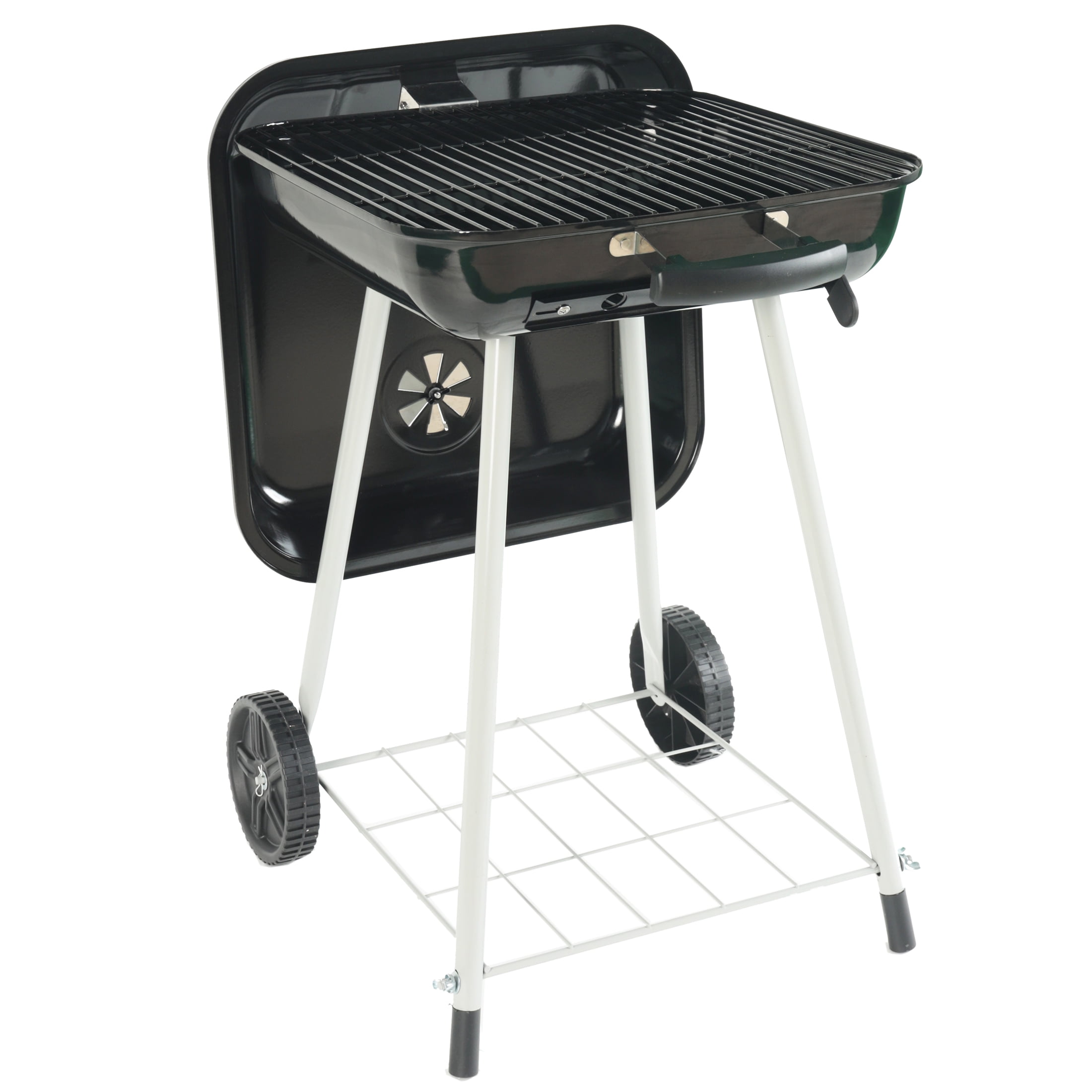 17.5" Black Square Charcoal Grill with Wheels - Expert
