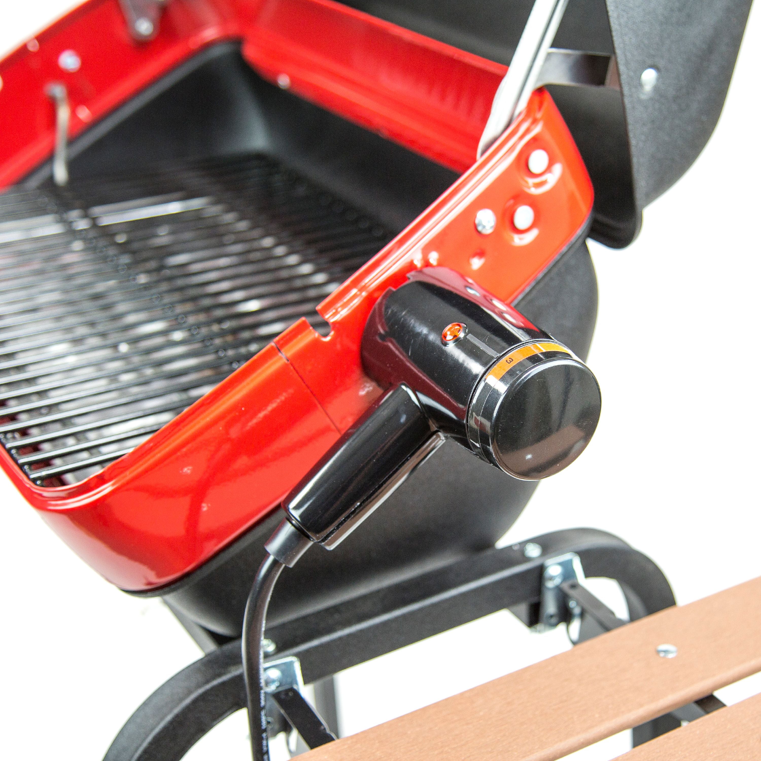 Portable Electric Cart Grill with Folding Tables - Red