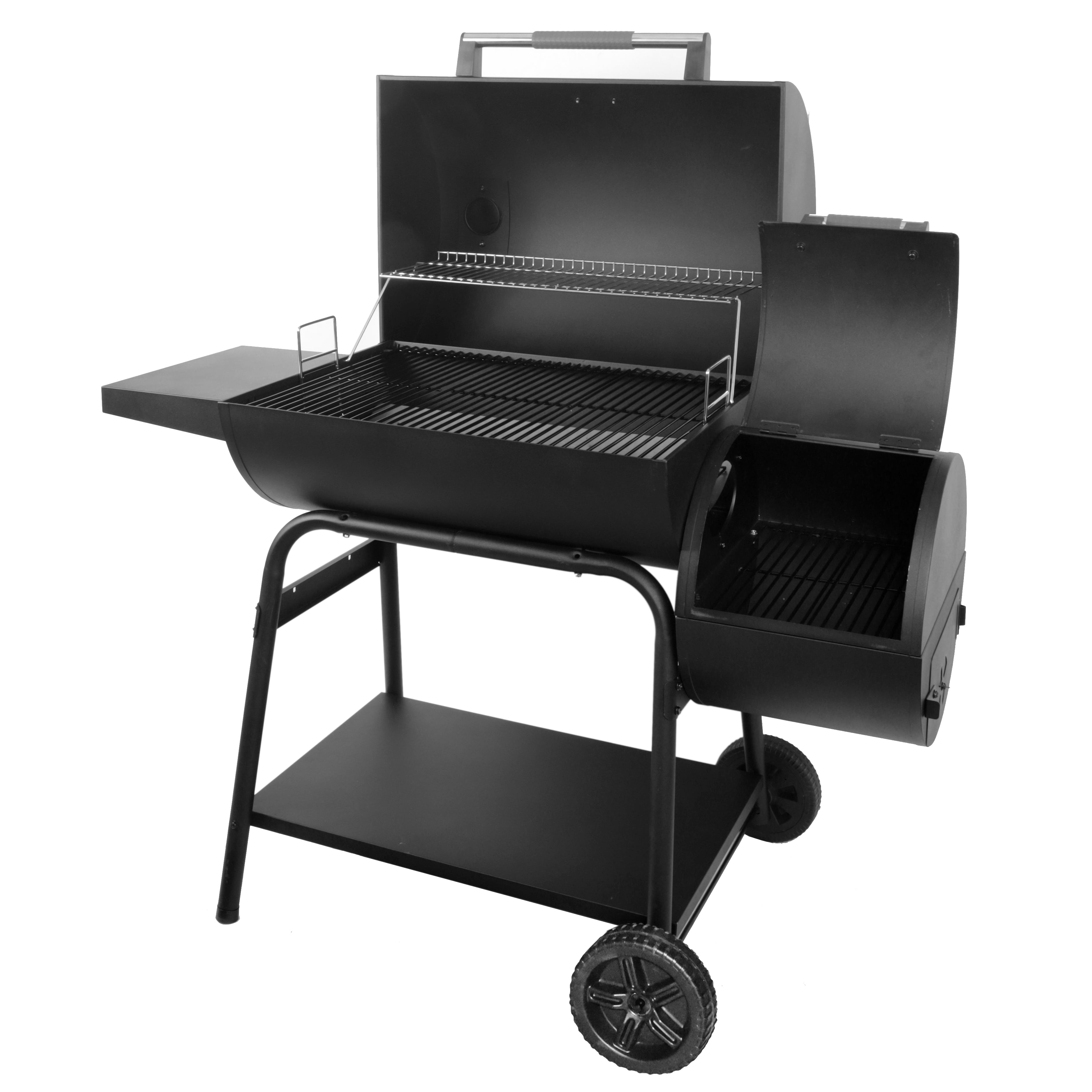 28" Offset Charcoal BBQ Smoker Grill, Black