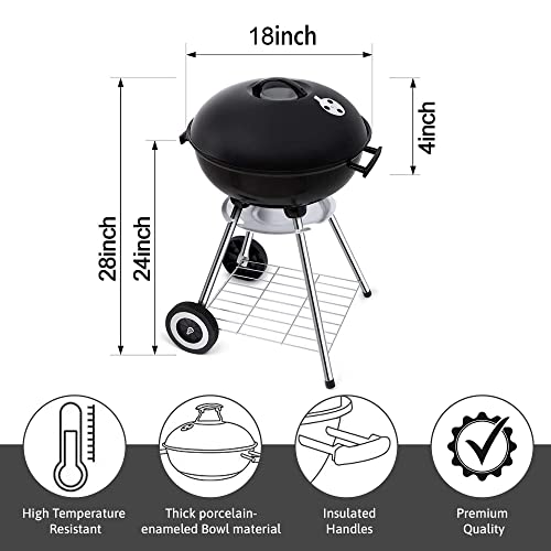 Portable BBQ Grill with Wheels - Heavy Duty 18