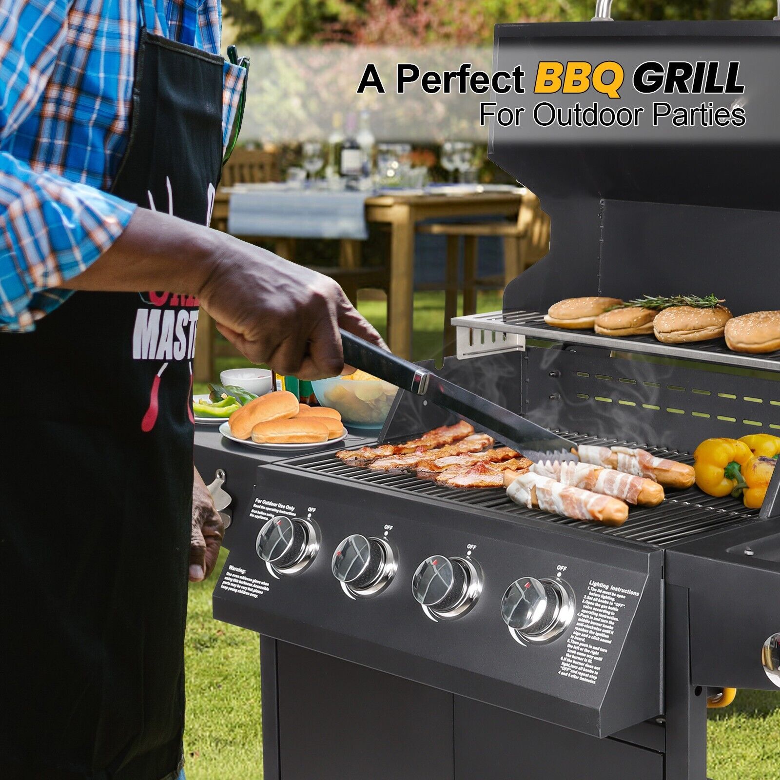 Outdoor Propane Gas Grill with 4 Burners
