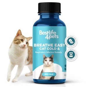Cat Cold & Respiratory Infection Remedy - Breathe Easy Upper Respiratory Treatment for Cats Provides Natural Relief for Sneezing, Coughing, Nasal Congestion and Asthma - 400 Odorless, Tasteless Pills