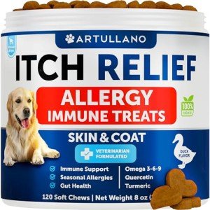 Artullano Dog Allergy Relief Chews - Itch Relief for Dogs - Fish Oil - Omega 3 - Itchy Skin Relief - Seasonal Allergies - Anti Itch Support & Hot Spots - Immune Health Supplement for Dogs