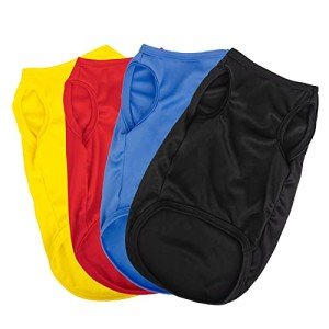 Hozz 4 Pieces Dog Shirts Pullover Soft Blank Puppy T-Shirt Small Dogs Colorful Solid Pet Summer Clothes Red Yellow Blue Black Plain Shirts Sleeveless Outfit for Most Dogs Cats Puppy Pet no Shrink L