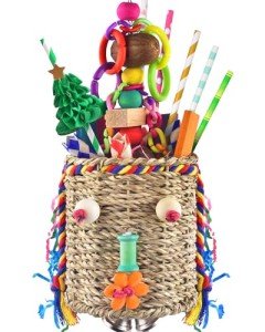 KATUMO Bird Toys, Parakeet Toys Bird Grass Basket Cockatiel Forgaging Toys Conure Shredding Toys for Small Bird Cage Toys Medium Parrot Toys