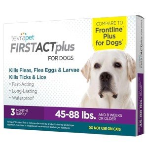 TevraPet FirstAct Plus Flea and Tick Topical for Dogs 45-88 Pounds, 3 Applicators