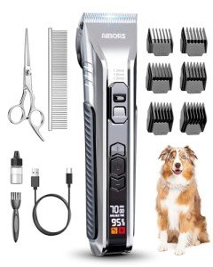 Dog Clippers for Grooming, AIBORS Dog Shavers Kit for Grooming, Low Noise, Rechargeable Cordless Hair Clippers for Dogs Cats Pets, USB C Charging, Quite Dog Hair Trimmer with Stainless Steel Blade