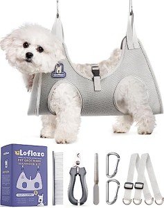 Loflaze Dog Grooming Hammock Harness for Dogs & Cats with Pet Nail Clipper Trimmer - Cat Hanger Sling for Trimming Clipping Nails- Dog Hammock Restraint Bag for Small Medium Large Dog ( Grey S )