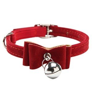 AKOAK Pet Dog Bowknot Lead Adjustable PU Leather Cat Kitten Collars with Bell Necklace Pup Dog Collars Bow Tie(Red)