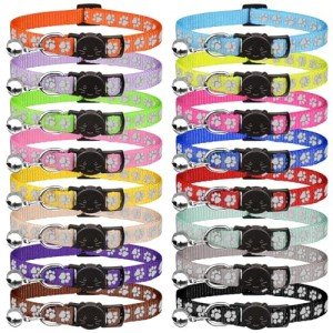 16 PCS Breakaway Cat Collars with Bells Reflective Cat Collar Safety Nylon Kitten Collars Cat Collars for Girl Boy Cats(7.5"-12.6")