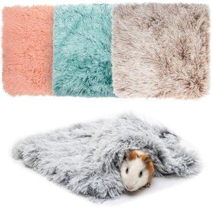 KAYCOWZA Guinea Pig Blankets 4 Pack, Warm Cozy Pet Cage Accessoies for Guinea Pig Hedgehog Rabbit Hamster Chinchilla Ferret Rat Small Animals, Fleece Cage Liners Bedding Mat Washable for Cold Weather
