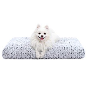 KSIIA Washable Dog Bed Deluxe Plush Dog Crate Beds Fulffy Comfy Kennel Pad Anti-Slip Pet Sleeping Mat for Large, Jumbo, Medium, Small Dogs Breeds, 23" x 18", Gray