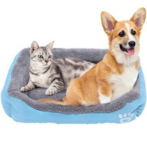 PowerKing Dog beds for Small Dogs, Square Pet Bed Dog Bed Mattress Washable Soft Pads with Waterproof Bottom -23.6''x 16''x 5''-Blue